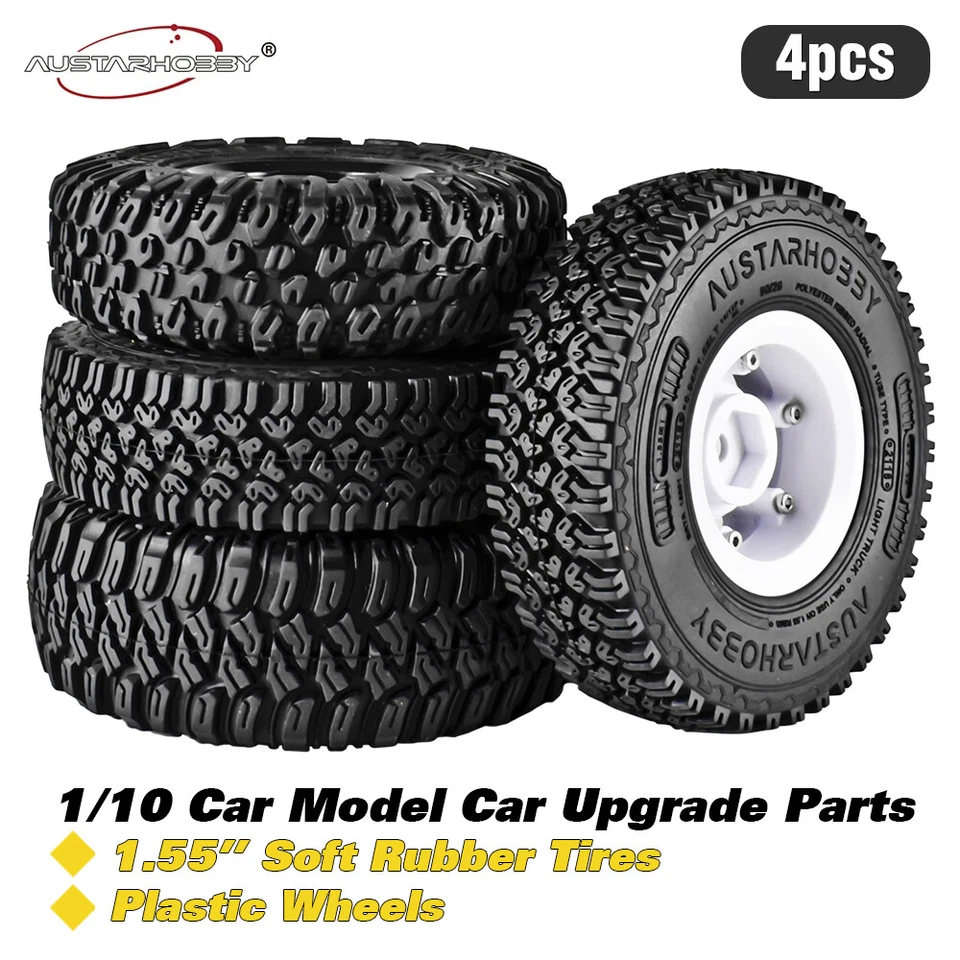 AUSTARHOBBY RC Reifen 1.55" Radfelge Gummi Tires für 1/10 RC Crawler Axial Auto - Bild 3 von 4