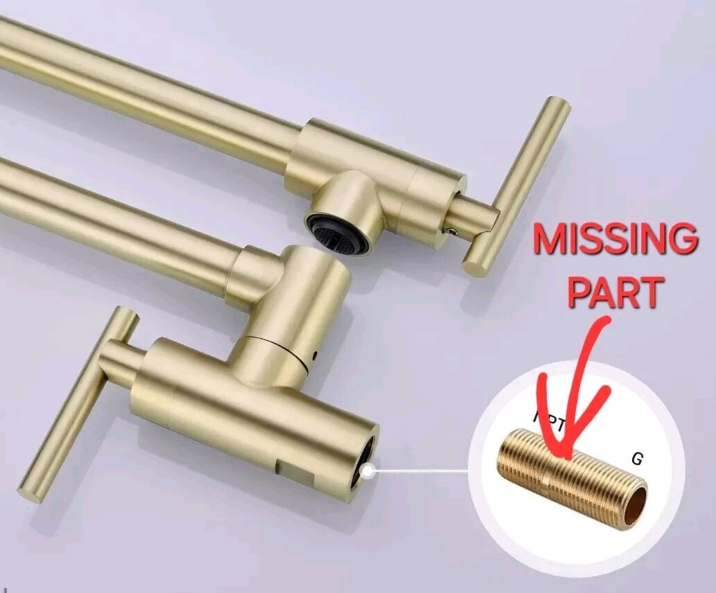 CHALIRS Pot Filler Faucet Wall Mount – Brushed Gold Brass, Hot & Cold Water, Double Joint Swing Arms, Single Handle, 360° Rotation For Kitchen Stove