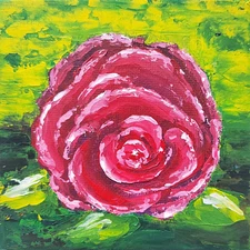 Originall Oil Painting Red Rose Artwork 4x4" in Impasto hand-painted Art