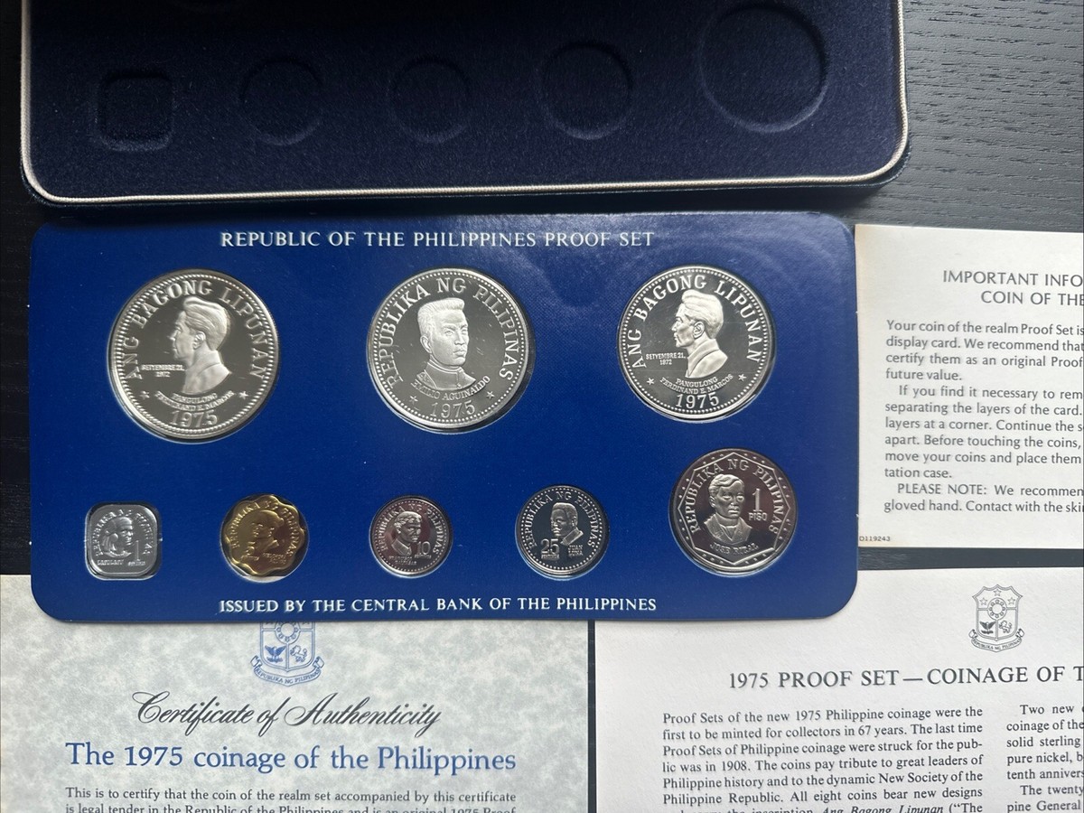 フィリピン共和国 記念硬貨8枚セット 1975年 1975 Philippines Proof Set-8 Coins- Silver, Nickel,Brass With