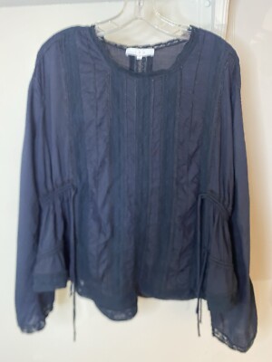 IRO Black Long Sleeve Lace Cinch Waist Top 36 US 6
