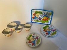 Vintage Little Red Riding Hood Tin Child Dishes Tray Cups Plate Lot