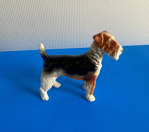 Vintage Airedale Wire Hair TERRIER DOG FIGURINE Ceramic Porcelain 4” Tall Japan