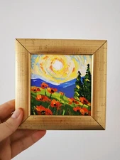 Tuscany Oil Painting Impasto Original Art Landscape Italy Small Wall Art 4x4