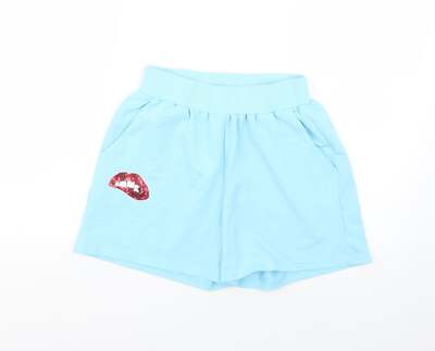 Flamode Damen blau geometrisches Muster 100 % Baumwolle abgeschnitten Shorts Größe S L6in normal