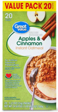 Great Value Instant Oatmeal Apples  Cinnamon, 100 Whole Grain 1.23 Oz 20 Pack
