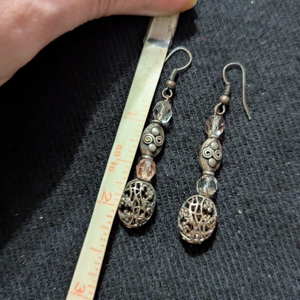 Brass Tone Clear Beaded Dangle Statement Earrings - image 2