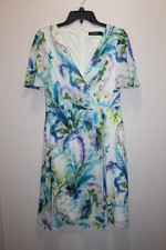 LAUREN RALPH LAUREN DRESS V-NECK WATERCOLOR-STYLE PAISLEY WHITE & MULTI SIZE 4