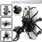 Motorcycle Motorbike Phone GPS Mirror Bracket Holder Mounts w/ USB Charger Port