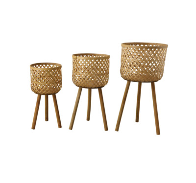 Creative Co-OP Hand Woven Round Bamboo Floor Baskets With Legs Set of 3