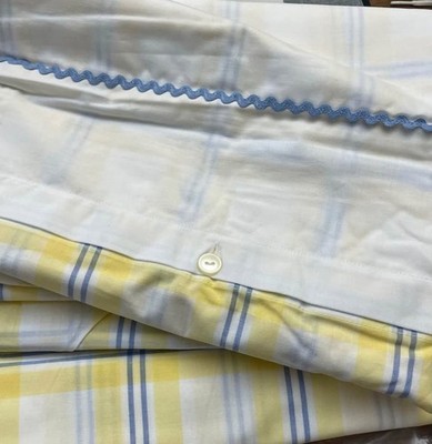 L.L. Bean QUEEN Comforter Cover Duvet Cottage Plaid YELLOW BLUE Vintage NWT
