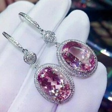 3Ct Oval Cut Lab Created Sapphire Drop  Dangle Earrings 14K White Gold Plated