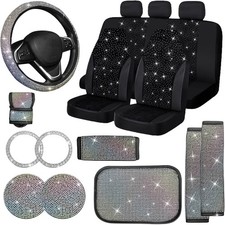 17 Pack Bling Car Seat Covers Set Diamond Accessories All Part Bling/Multicolor