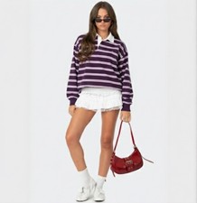 Oversized Polo Rugby Shirt WILD FABLE Purple Stripes Unisex Men  s Womens