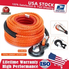 Heavy Duty Synthetic Winch Rope Cable Kit 1/2"x 100ft 32000lbs for Truck SUV UTV