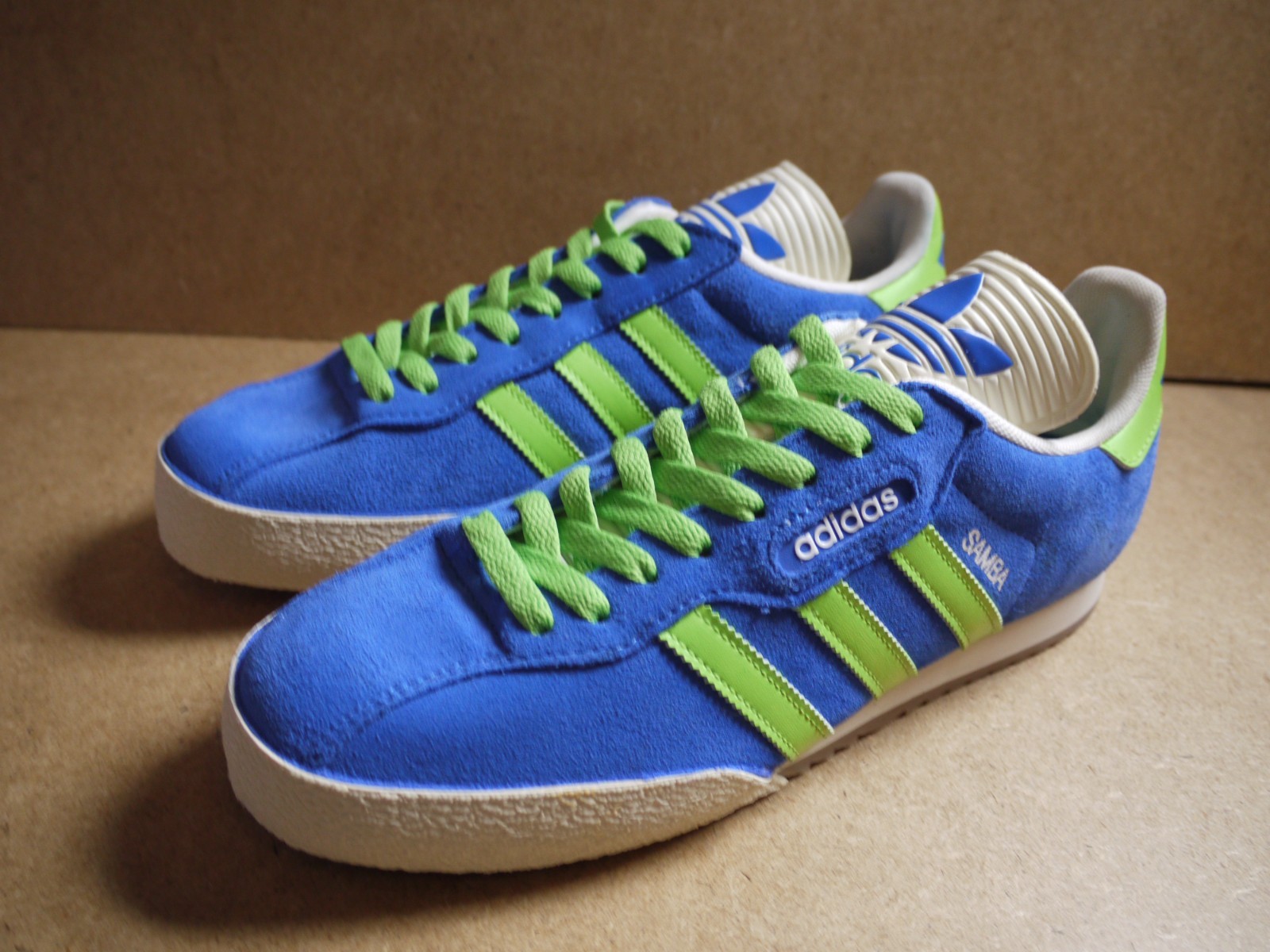 Adidas Originals Samba Super Royal Blue Suede CUSTOMISED Green Stripes image 6