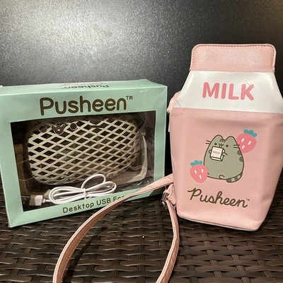 Pusheen Strawberry Milk Carton crossbody bag  Pre Owned Cat desktop USB fan New