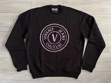 Versace Jeans Couture Sweatshirt XL Size V-Emblem Iridescent Logo Black Cotton