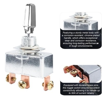 Heavy Duty Toggle Switch 3 Way DC 12V 50A Self-Locking ON/Off/ON 3 Position