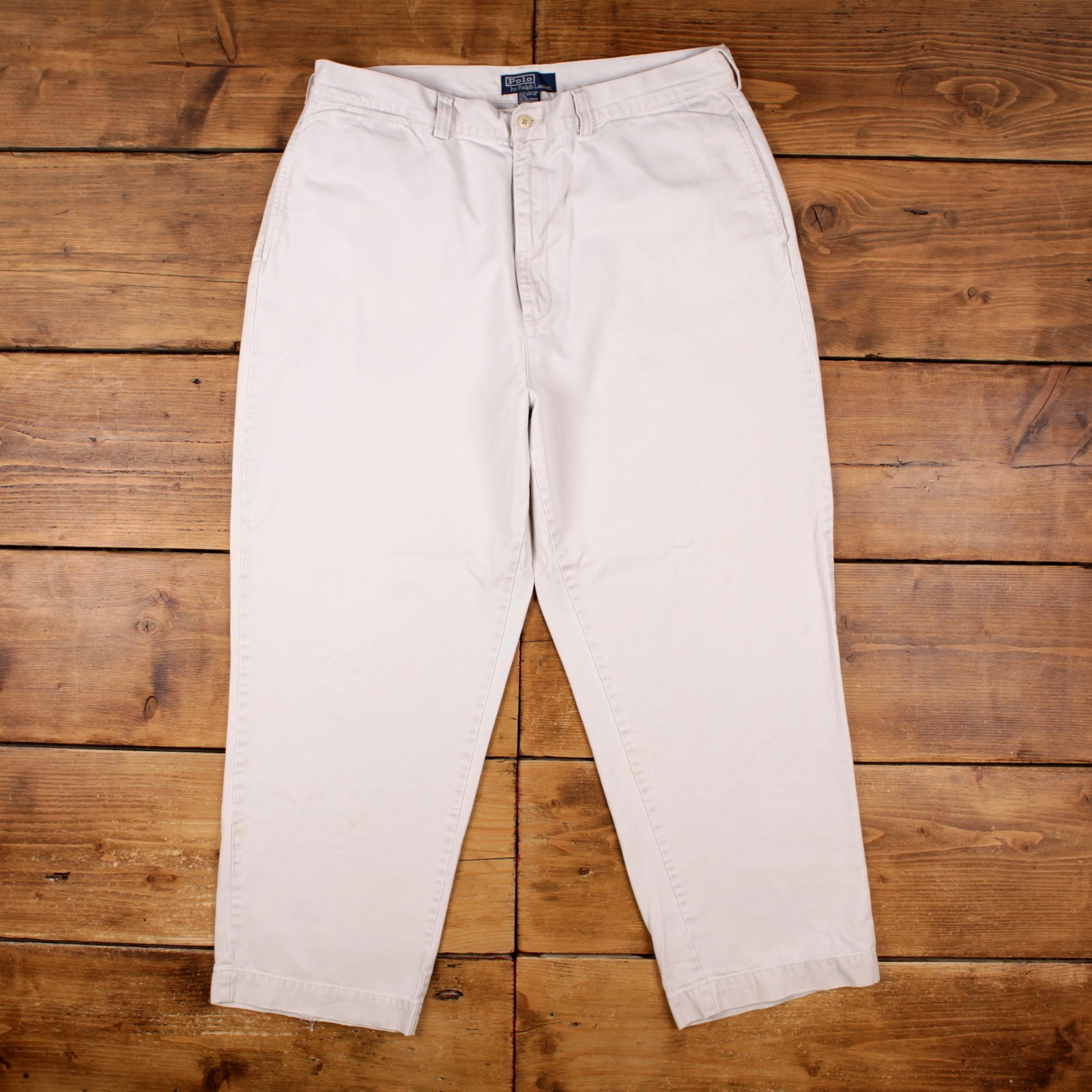 Polo By Ralph Lauren Trousers Pants 38x30 Mens 00s Cream Chino Fit