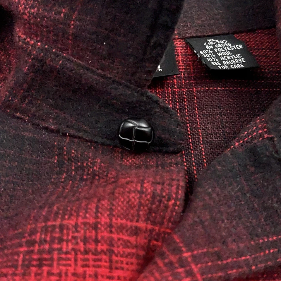 Vintage 90s DKNY Wool Blend Jacket Shirt XL Red Black Ombre Shadow Plaid - Image 3 of 4