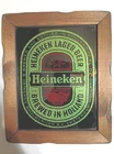 Vintage Heineken Beer Sign Brewed In Holland Bar Mirror Wood Framed 12”x10”
