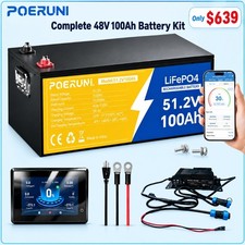 48V 100Ah Lithium LiFePO4 Battery Golf Cart BMS + 58.4V 20A Charger/LCD Monitor