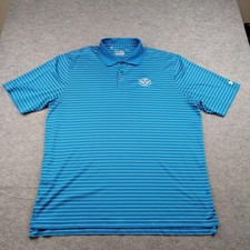Under Armour Polo Shirt Mens 2XL Blue Stripe HeatGear Golf Loose Fit Performance