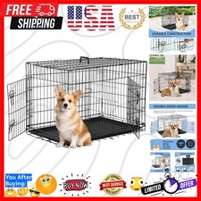 30 inch Dog Crate Dog Kennel Cage with Double Door Folding Metal Wire Dog Cag...