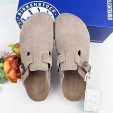 Birkenstock Boston Soft Footbed Taupe Suede Unisex Shoes Select Size EU 37-45