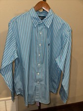 POLO RALPH LAUREN Classic Fit Long Sleeve Shirt 100 Cotton Stripe XL Pony Turq