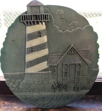 Lighthouse & Cottage Oceanside Stoneware Wall Plaque Beach Nautical Seagull Sea 