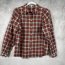 ALEX MILL Top Shirt Womens Size S Red Beige Button Up Plaid Long Sleeves.