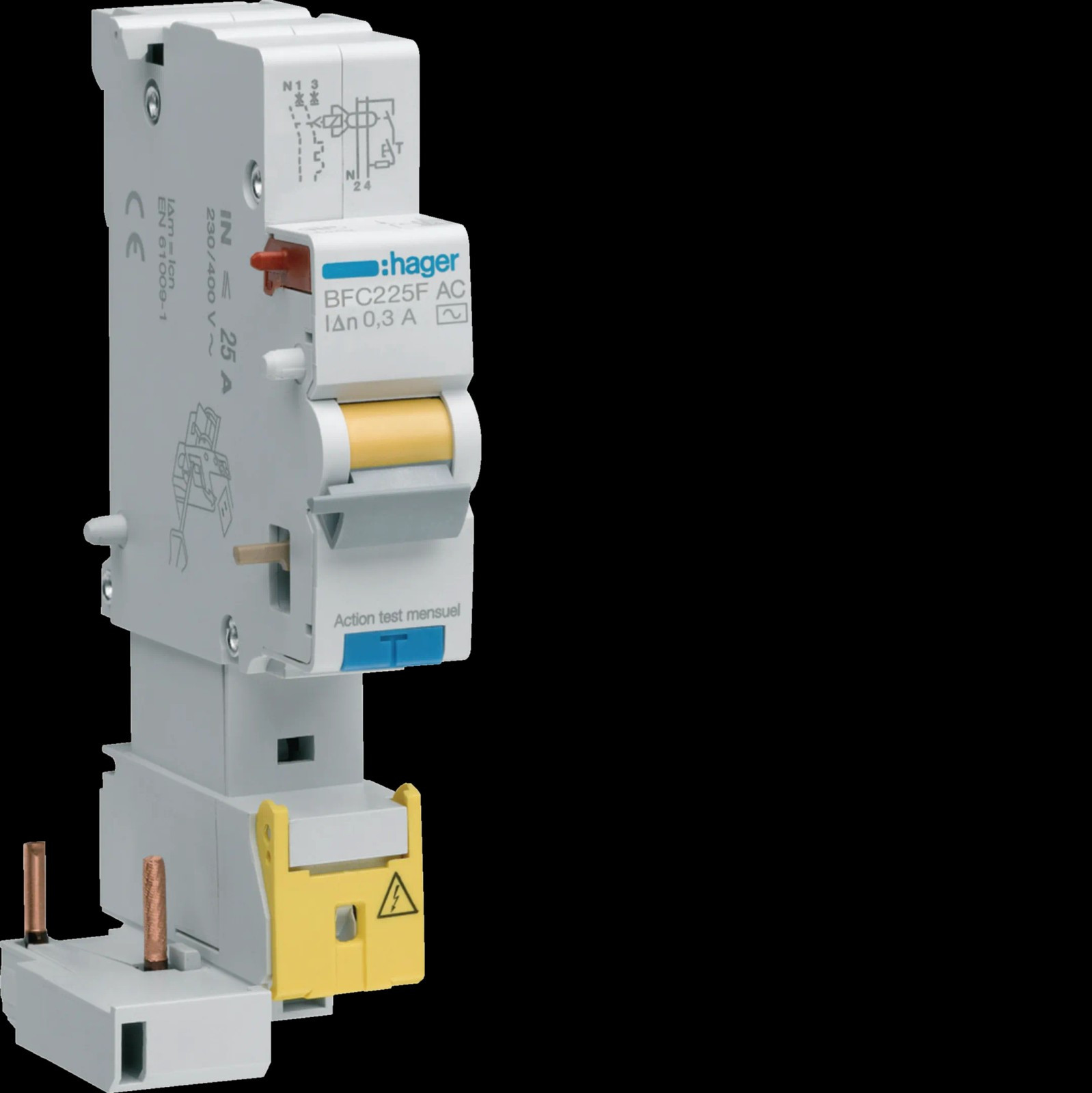 Bloc différentiel HAGER BFC225F 25A 300mA haute fiabilité pour habitat moderne
