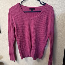 Tommy Hilfiger Hot Pink Cable Knit V-Neck Sweater Size L