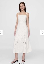 Gap Linen Blend Embroidered Maxi Dress White Large NWT Beautiful Floral