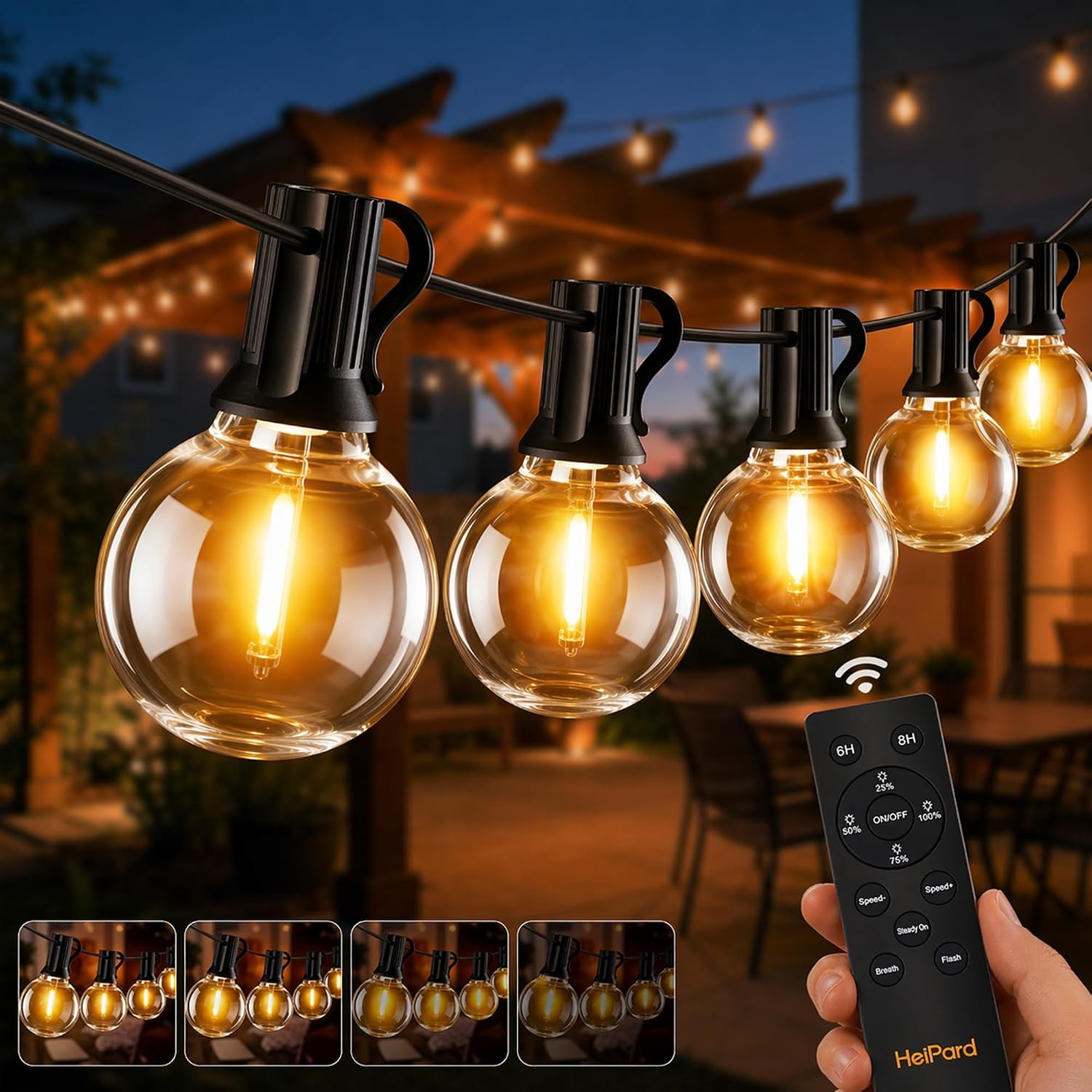 HeiPard Festoon Lights Outdoor 49.2ft 15M G40 String Lights Mains Powered