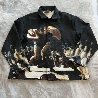 Rebel Vengeance Jacket Mens M Black Boxing Graphic Tapestry SEE DESCRIPTION L XL