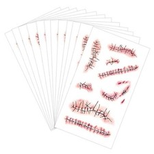Fake Face Tattoos Horror Realistic Fake Bloody Wound Stitch Scab Temporary Scar