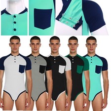 Men Bodysuit Rave Unitard Dating Night Jumpsuit Workout Leotard Short Sleeve