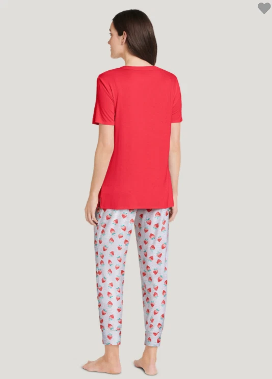 Nuevo con etiquetas Conjunto de camiseta y jogger para mujer Jockey con cuello en V. Fresa S Foto 2 de 3