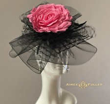 Aimee Fuller Black Pink Rose Kentucky Derby Bridal Fascinator Hat Flower Del Mar
