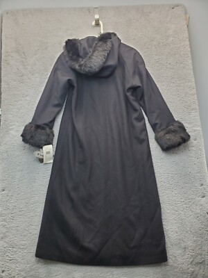 JP 1893 Long Coat Womens Size 1 Black Wool Faux Fur Cuff