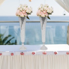 2 pcs Silver Wedding Table Crystal Flower Stand For Anniversary Ceremony Party