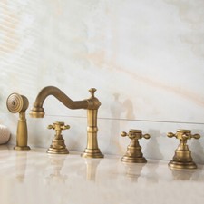 Antique Brass Bathtub Faucet 5 Hole Deck Mount Tub Mixer Faucet with Hand Shower