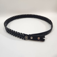 Vintage CIRCLE Y Black Leather Silver Metal Laced Belt Size 28 USA Made Western