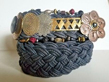 Marjorie Baer SF Signed Mixed Metals Beaded Buckle Adjustable Size Braided Belt