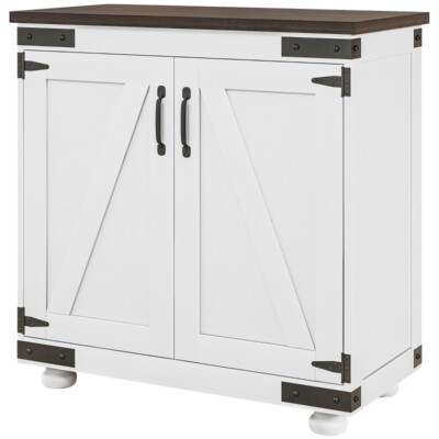 Kitchen Sideboard Distressed White and Brown Wood Grain Finish
