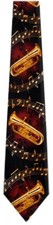 Men's Black Burgundy Gold Tuba Novelty Necktie Wind Instrument Musical Theme