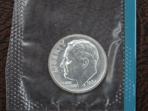 1964 Roosevelt Dime US Mint Original Cello 90% Silver BU Uncirculated Coin